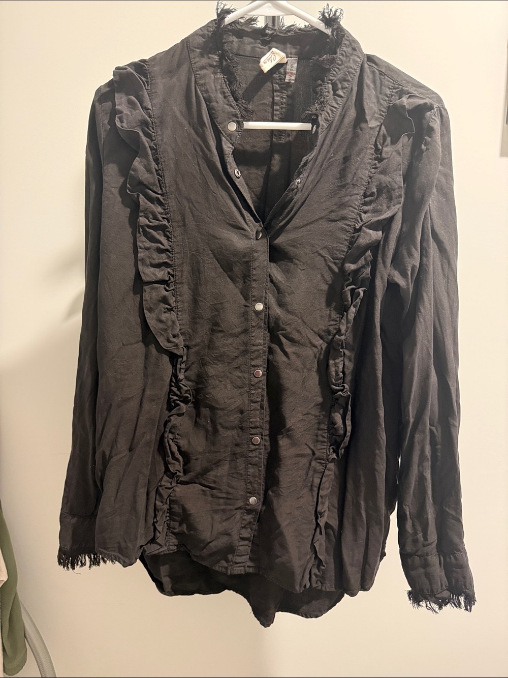 Black Ruffled Button-Front Women's Top
